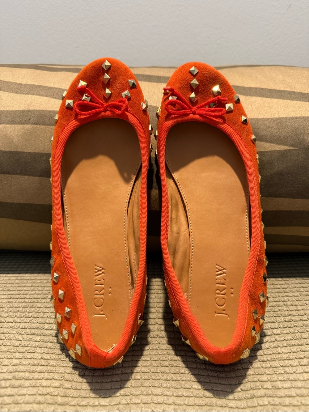 J. Crew Orange Studded Bow Ballet Flats